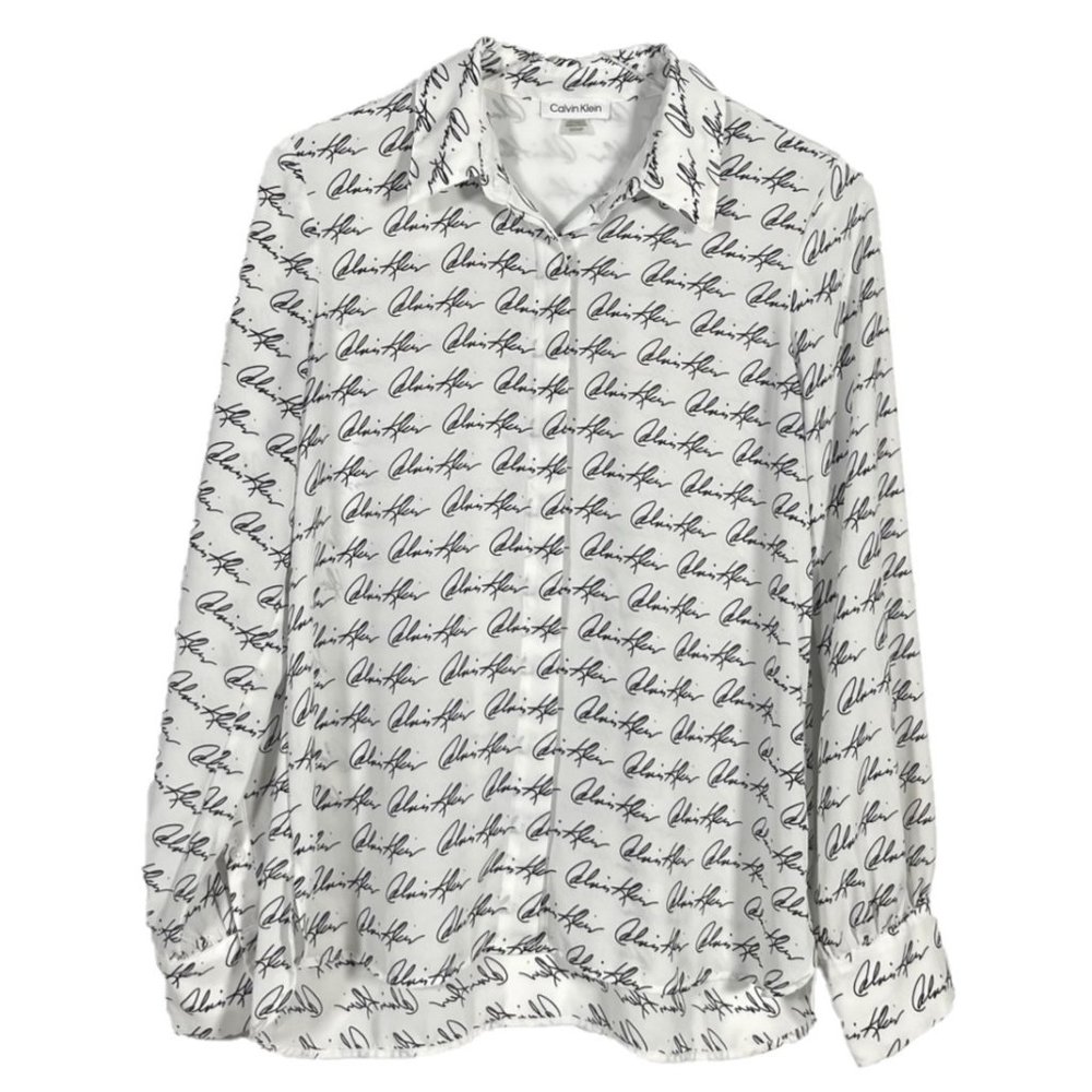 Calvin Klein Cursive Signature Button Front Blouse Size Small